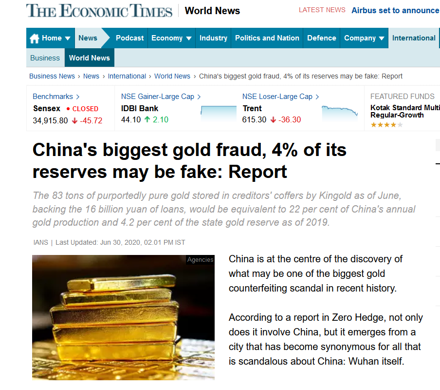 china gold fraud: China's biggest gold fraud, 4% of its reserves may be fake:  Report - The Economic Times